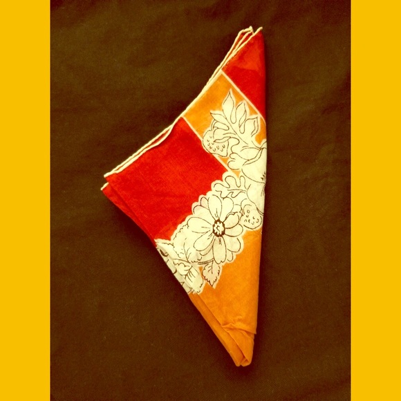 Vintage Accessories - VTG Fall Colors Floral Print Handkerchief Hanky with pocket